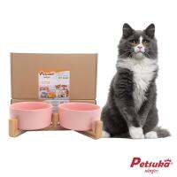 [Petsuka] ชามเซรามิคสัตว์เลี้ยง Petsuka พร้อมฐานรองสไตล์ญี่ปุ่น สำหรับสุนัขและแมว สีชมพู แบบคู่