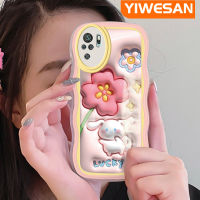 YIWESAN เคสสำหรับ Xiaomi POCO M5s Redmi Note 10 4G Note 10S Note 10S Note 10 Pro Note 11 SE เคสน่ารัก3D ดอกไม้สีชมพูกับกระต่ายสีคลื่นขอบกันกระแทกแบบใสนิ่มเคสมือถือกล้องเก๋ไก๋ฝาครอบป้องกันซิลิกาเจล