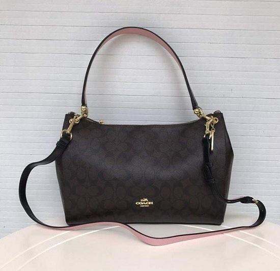 Authentic Coach Mia Shoulder Bag In Signature Canvas BrownF28967