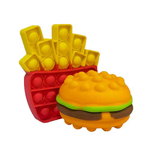 Yellow-2PACK Fidget Toys Pop,2 PCS Hamburger and Fries Sensory Push Bubble Popping for Adult and Children Anxiety Stress Reliever Soft Silicone Squeeze Toy 