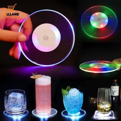 Colourful Ultra-Thin LED Luminous Coasters/ Acrylic Square Round Waterproof Light Up Cup Mat/ Party Table Decoration