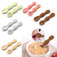 2PCS Baby Spoon Silicone Teether Toys Learning Feeding Training Scoop Utensils Newborn Tableware Infant Learning Spoons Teether Bowl Fork Spoon Sets