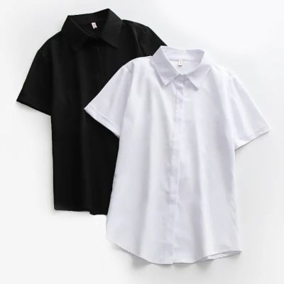 JMPRS เสื้อสำนักงานผู้หญิงขนาดใหญ่สีขาวเสื้อเชิ้ตฤดูร้อนแขนสั้นเสื้อปุ่มสีดำเสื้อหลวมโซลลำลอง S-5XL ใหม่