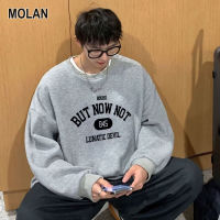 MOLAN เสื้อสเวตเตอร์แขนยาวสวมหัวผู้ชายเสื้อสเวตเตอร์ลำลองสำหรับผู้ชาย,เสื้อยืดแขนยาวบางสไตล์วินเทจเสื้อสเวตเชิ้ตทรงหลวมพิมพ์ลาย