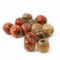 100Pcs 9x10mm Tribal Patterned Wood Beads Mix Wooden Dreadlock Bead Macrame