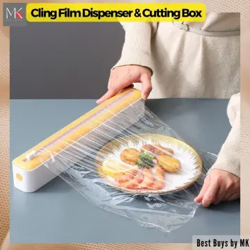 Refillable Magnetic Plastic Wrap Dispenser with Slide Cutter,cling wrap  dispenser with cutter,plastic wrap for food,Reusable Plastic Wrap Dispenser  Roll of Cling Film