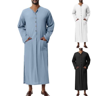 ชุดเดรสแฟชั่นเสื้อผ้าอิสลามมุสลิม Caftan Thobe ซาอุดิอาระเบียคาฟทานอิสลามอาบายาไก่งวงดูไบ Oman N สำหรับผู้ชาย