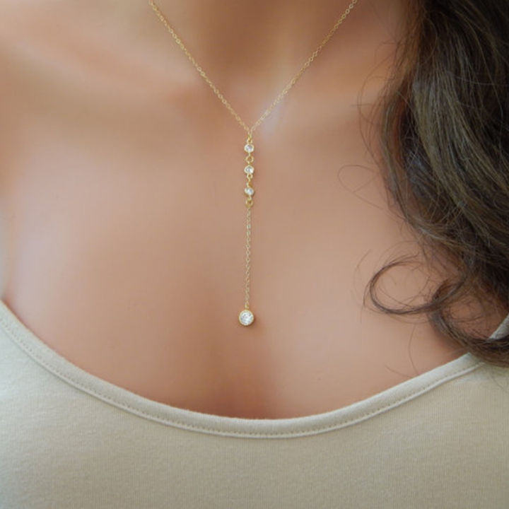 Fashion cool Gold CZ Lariat crystal Necklace Gold Y shaped Necklace pendant women Wedding Necklaces pendants