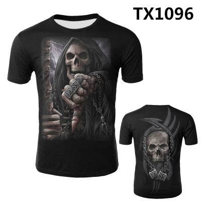 Crossskull pattern T-shirt, summer short sleeve top for men, comfortable and breathable, 3D design on front and back