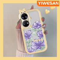 YIWESAN เคสสำหรับ Huawei P50 P50โปรการ์ตูนดอกไม้สีม่วงกันกระแทกหลากสีเคสโทรศัพท์โปร่งใสสร้างสรรค์เคสเลนส์กล้องถ่ายรูปสัตว์ประหลาดน้อยน่ารักปลอกซิลิโคนใส