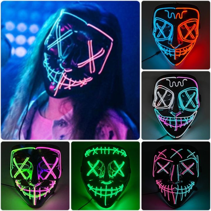 LED Halloween Mask Luminous Glow In The Dark Mascaras Halloween Party  Costume