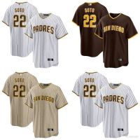 ใหม่คุณภาพสูงเสื้อที่นิยมมากที่สุด GP1 MLB San Diego Padres Baseball Jersey Shirts No.22 Soto Cardigan Jersey Unisex Player Version PG1