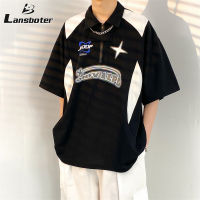 Lansboter เสื้อยืดแขนสั้นผู้ชาย,เสื้อหลวมระบายอากาศบางเสื้อโปโลดูดซับเหงื่อ