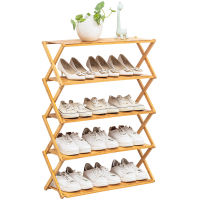 Spot parcel post Installation-Free Shoe Rack Multi-Layer Simple Shoe Cabinet Door Economical Bamboo Wooden Folding Shoe Rack Multi-Functional Household