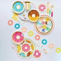 1Set Donuts Disposable Tableware Paper Plates Cups Candy Boxes for Girls Happy Birthday Donut Party Decoration DIY Party Supply