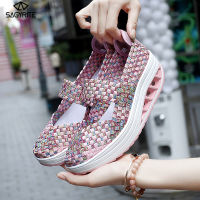 top●SAGYRITE Wedge Platform Sandals for Women Height Increase 6cm Woven Shoes Korea Wedge Sandals High Heels Shoes Boho Shoes for Women Casual Shoes