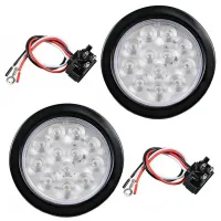 DC 12V 2 Sets 4" White 12LEDs Round Tail Backup Reverse Signal Lights Lamps With Wires for RV Trailers Trucks Boat Caravans Trailer Accessories