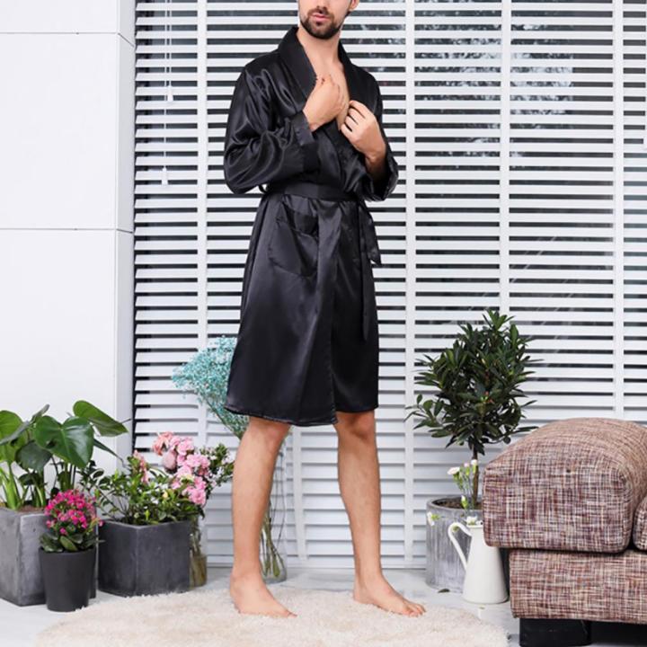 ชุดนอนผ้าไหมชุดนอนพักผ่อนสีดำเสื้อคลุมอาบน้ำสำหรับผู้ชายเสื้อคลุมอาบน้ำขนนุ่มชุดเดรสชั้นสูงสำหรับ-comfort