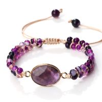 Women Natural Stone Pendant Bracelet Handmade Fashion Purple Agates Beads Charm Braided Bracelets Boho Yoga Wrap Bangles Jewelry Charms and Charm Brac