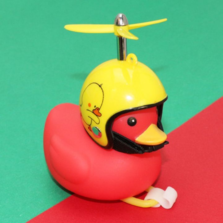 car-red-duck-with-helmet-sunglasses-broken-wind-small-yellow-duck-road-bike-motor-helmet-riding-car-accessories-decor