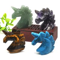 hotx【DT】 2  Unicorn Statue Agate Healing Reiki Stones Carved Animals Ornament Decorations Jewelry