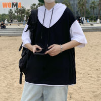 WOMA แขนสั้นสำหรับผู้ชายเสื้อยืดคู่แขนสั้นหลวมและเสื้อยืดลำลอง