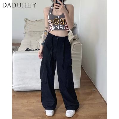 DaDuHey 2023 Japanese Style Workwear Casual Pants Womens Summer Multi-Pocket Loose Thin Straight Pants Fashion Cargo Pants