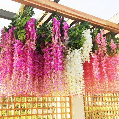 Simulated Wisteria ceiling false flower rattan indoor wedding decoration plastic bean flower violet hanging vine Artificial Flowers  Plants