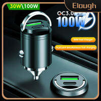 Elough ที่ชาร์จแบตในรถขนาดเล็ก30/100W ชาร์จเร็วแหวนดึง QC3.0 PD ที่มองไม่เห็นประเภท C อะแดปเตอร์โทรศัพท์ในรถยนต์สำหรับ iPhone 13 12 Xiaomi Huawei