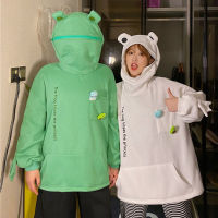 KaoBao เสื้อกันหนาวoversize ลายกบ อ๊บ อ๊บ มี3สี แถมเข็มกลัดตุ๊กตา2อัน