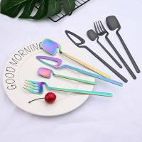 16Pcs Black Cutlery Set Knives Dessert Forks Spoons Dinnerware Set 304 Stainless Steel Tableware Set Home Kitchen Silverware Set