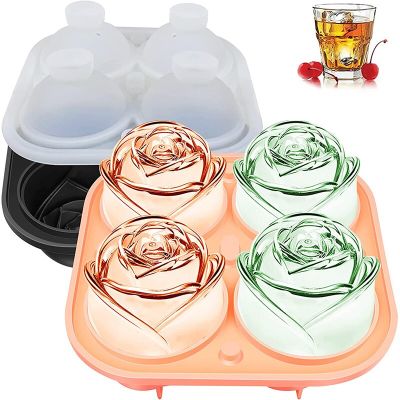 LMETJMA 3D Rose Ice Molds Silicone Ice Cube Tray with Clear Funnel-type Lid Ice Ball Maker for Whiskey Cocktails Juice JT07 Ice Maker Ice Cream Moulds