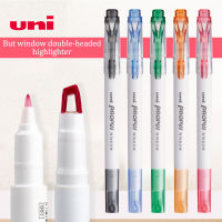 UNI เครื่องหมายหน้าต่าง PUS-103T ปากกาเรืองแสงสองหัวปากกามาร์กเกอร์ทำรายงานด้วยมือสมุดภาพอุปกรณ์เครื่องเขียนสำนักงานการเรียนรู้ที่สำคัญ