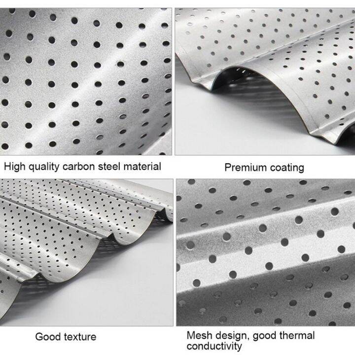แม่พิมพ์ขนมปังฝรั่งเศสสำหรับแม่พิมพ์ขนมปังเบเกิลอบคลื่น2-3-4ร่องถาดอบขนมลอนคลื่นที่คีบเฮลโลคิตตี้ใช้งานได้จริง