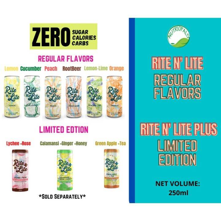 RITE N' LITE (Keto and Low carb approved carbonated drinks 250ml