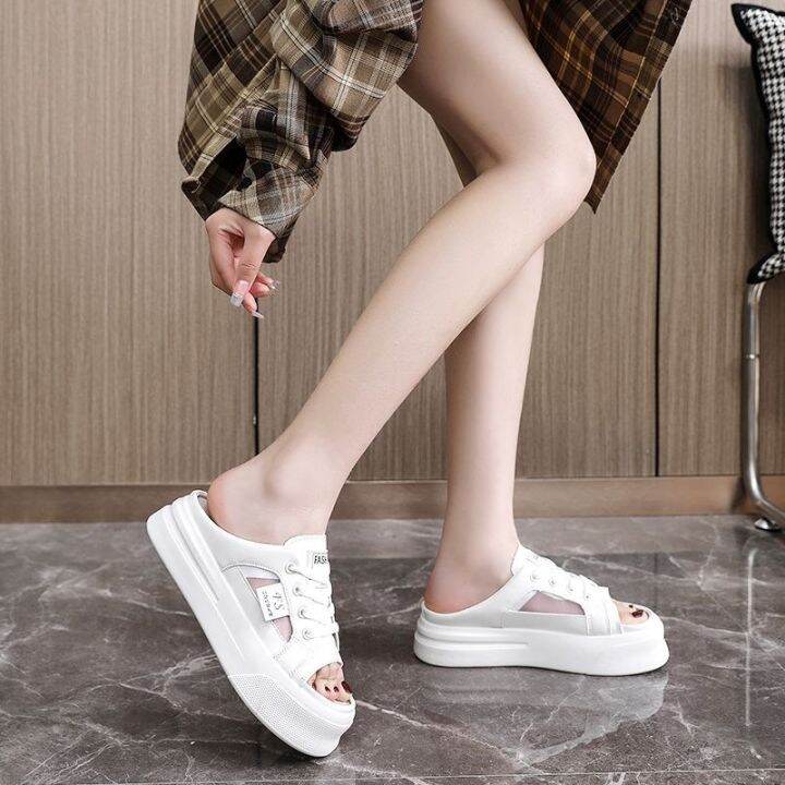 july-plover-summer-two-wear-slip-on-sandals-female-2023-net-red-hot-style-thick-soled-all-match-breathable-casual-white-shoes