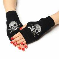 Women Skull Rhinestones Fingerless Gloves Fashion Hip Hop Driving Crown Heart Butterfly Fox Design Short Waist Gloves Mittens Headbands