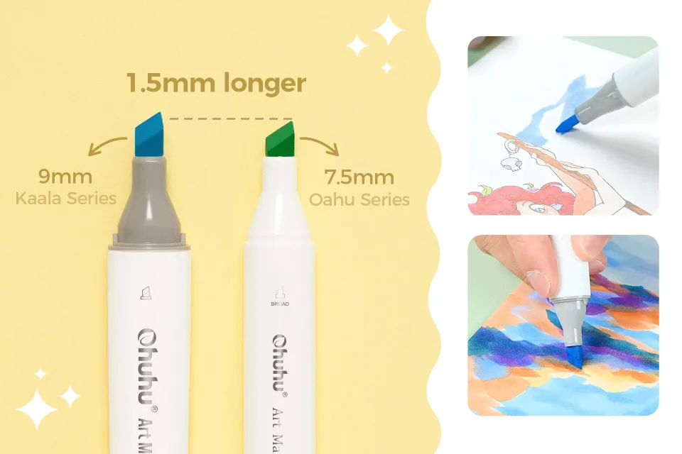  Ohuhu Alcohol Markers: 60 Colors Slim Broad and Fine Double  Tipped Kaala Marker for Artists Adults Coloring Drawing Cartoon Anime Comic  - Professional Art Pens with Ink Refillable for New