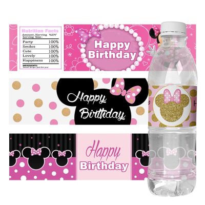 24pcs Cartoon Disney Minnie Mouse Water Bottle Stickers Labels Birthday Party Water Bottle Wraps Baby Shower Kids Party Decor Stickers Labels