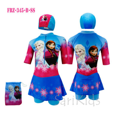 ชุดว่ายน้ำเด็ก (4-10ขวบ) ลายเอลซ่า Frozen ลิขสิทธิ์แท้ ผลิตในไทย โฟรเซ่น แถมหมวกว่ายน้ำ และถุงใส่ชุด