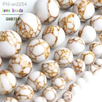 White Howlite Spun Gold plated Loose Stone Round Beads for Jewelry Making DIY Bracelet 15 strand 4/6/8/10/12mm