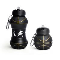 【CC】✽▧✗  Outdoor Fold Bottle Football Basketball Tennis Leakproof Silicone Kettle Children Adult