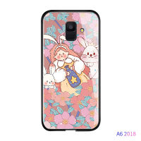 เคส Casing Ponsel พร้อมสำหรับ Samsung Galaxy A8 A9 A6บวก A7 2018 A6บวก2018 A8 2018ดอกไม้สุดหรูเด็กผู้หญิงกันกระแทกเคสหลังกระจกเทมเปอร์เคสใหม่