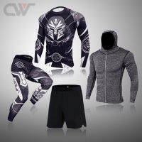 Men 3D Spartan Compression Set MMA T-Shirt Mens Sport Tights Leggings Jacket Fitness Bodybuilding Clothes Work Out Running Suit