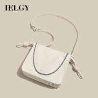 IELGY กระเป๋าผู้หญิงจีบสะพายไหล่โซ่ Crossbody สีเบจ