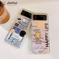 JieHui ?พร้อม Stock?Samsung ชุดป้ายหน้ายิ้มสามชิ้น (เคส + กระดาษแข็ง) สำหรับ Samsung Z Flip4/Z Flip3เคสโทรศัพท์แฟชั่น