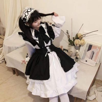 Women Maid Outfit Anime Long Dress Black and White Apron Dress Lolita Dresses Men Cafe Costume Cosplay Costume