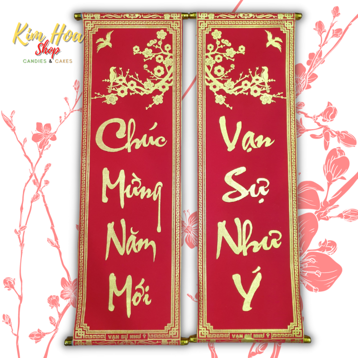 Đôi Liễn & Cặp Liễn & Câu Đối vải nhung đỏ chữ vàng Chúc Mừng Năm Đôi Liễn & Cặp Liễn & Câu Đối vải nhung đỏ chữ vàng Chúc Mừng Năm
