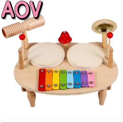 ของเล่นอุปกรณ์เครื่องดนตรีสำหรับเด็ก AOV เครื่องมือไม้เคาะชุดกลองเด็กไม้ของเล่นฝึกประสาทสัมผัสสำหรับเด็กหญิงเด็กชายไม้เคาะ