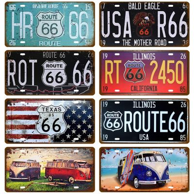 【LZ】❅✐  Route 66 Car Bus Number License Plate Wall Art FBI Plaque Metal Vintage Warning Car Number Metal Sign Bar Decor Metalen Borden